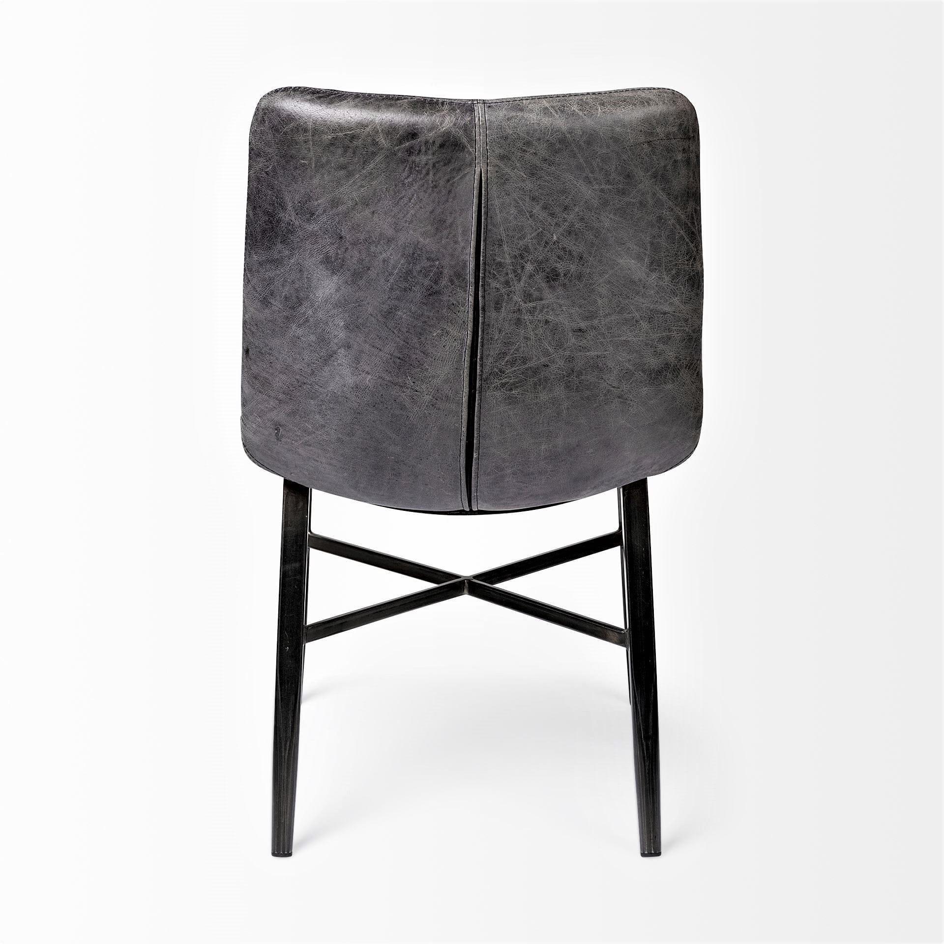Distressed Black Leather Dining Chair Back - Your Western Decor