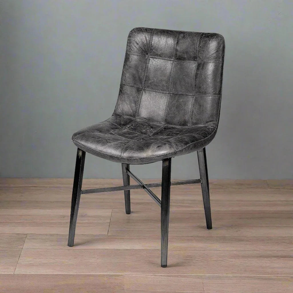 Distressed Black Leather Dining Chair - Your Western Decor