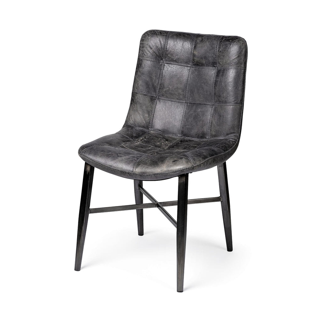 Distressed Black Leather Dining Chair - Your Western Decor