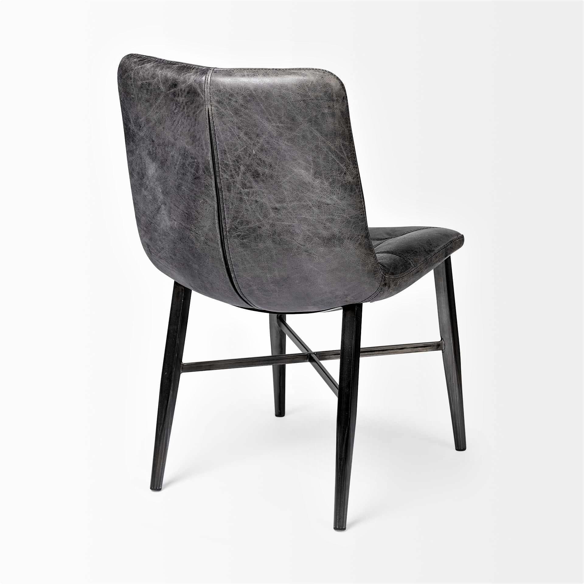 Distressed Black Leather Dining Chair - Your Western Decor