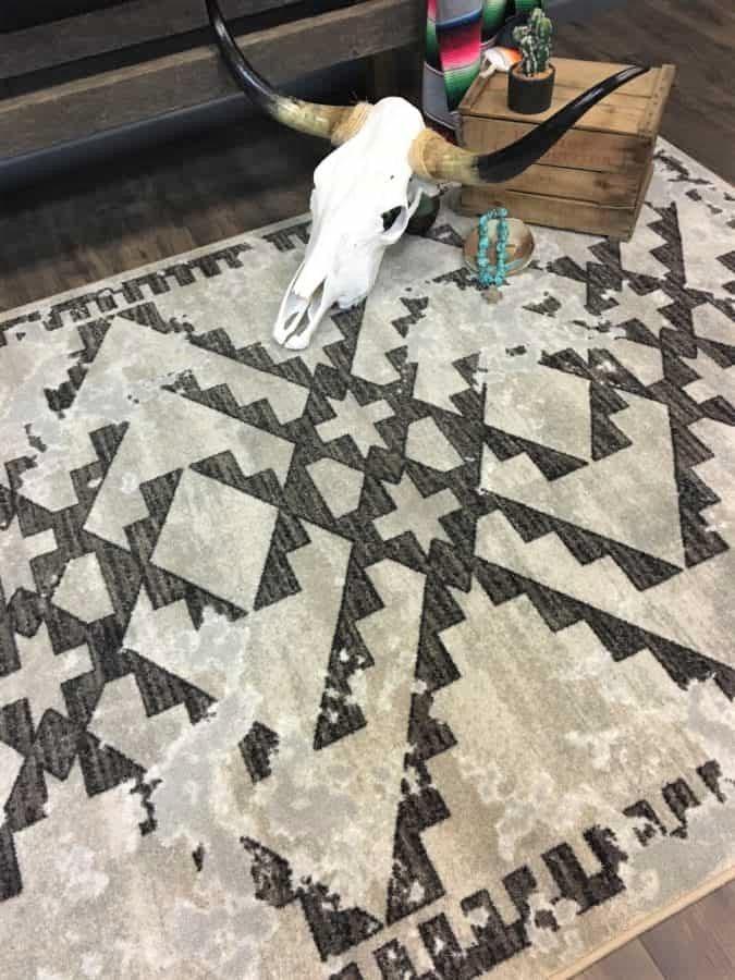 Distressed grey and cream area rugs. Made in the USA. Your Western Decor