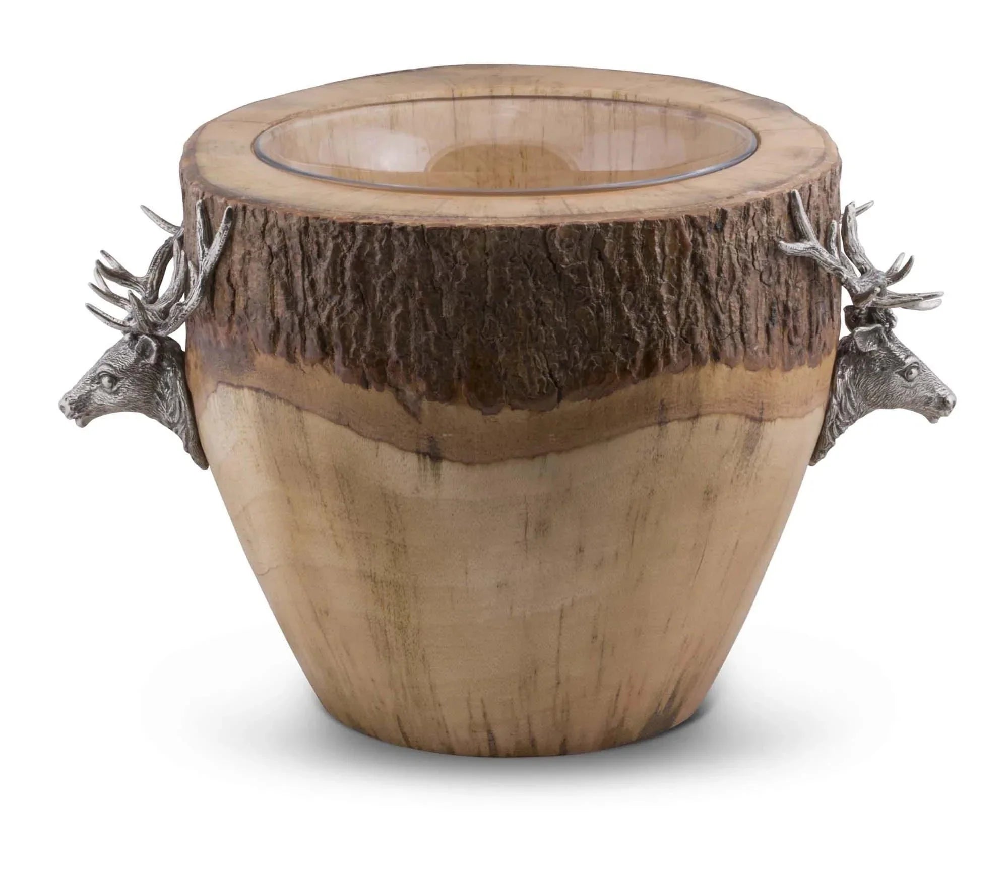 Elk lodge ice bucket. Genuine pewter and wood with bark. Your Wetern Decor