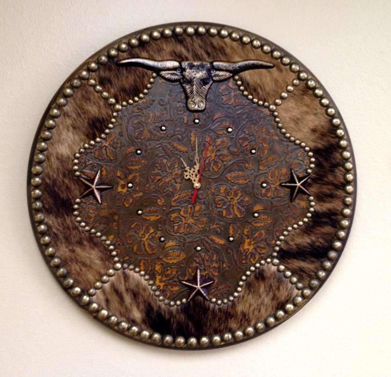 Western wall clock. Cowhide and leather. Made in the USA - Your Western Decor