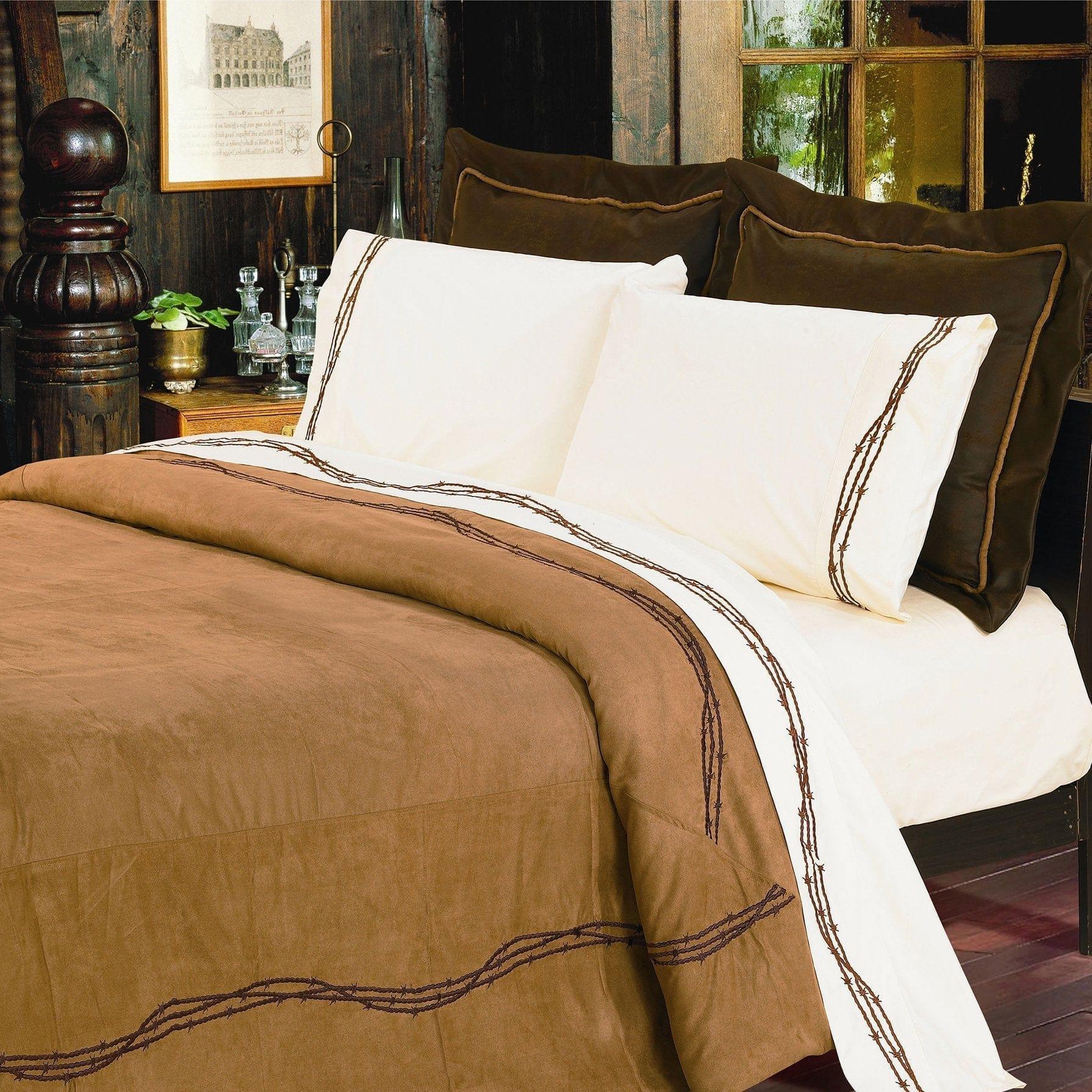 Western bedding with barbed wire and ivory barbed wire embroidered sheets
