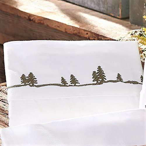 white sheets embroidered with green pine trees. Your Western Decor