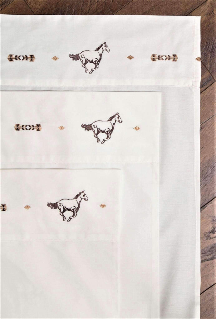 Off-white embroidered running horses sheet sets - Your Western Decor