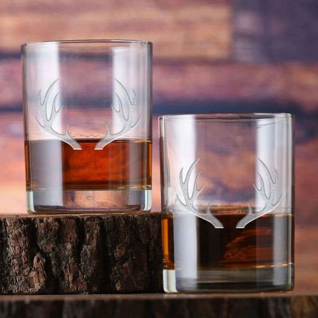 Engraved Antler Rocks Glass Set - Your Western Decor