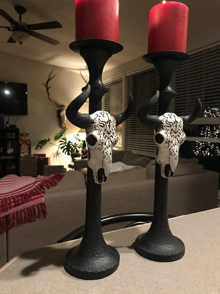 Engraved Steer Skull Western Candle Holders - Your Western Decor