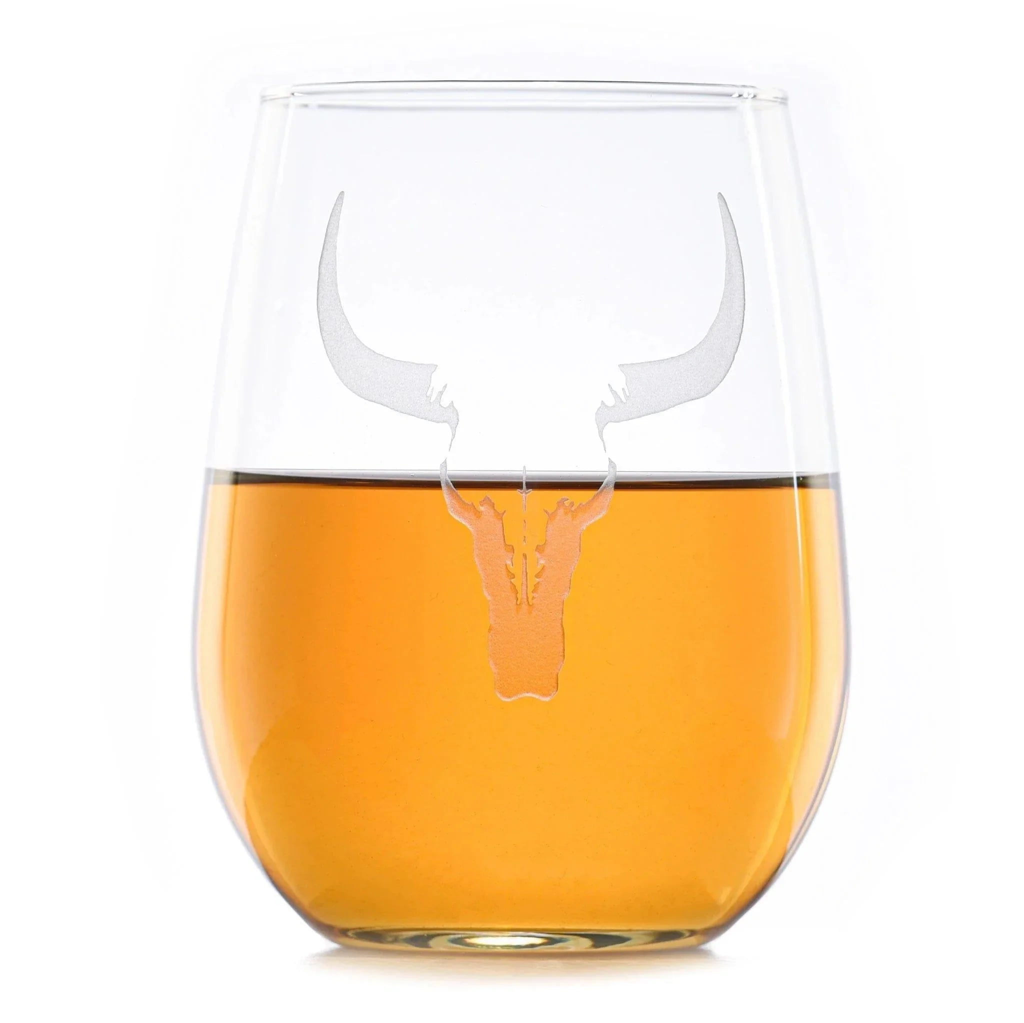 Engraved Steer Skull Stemless Wine Glasses Set - Your Western Decor