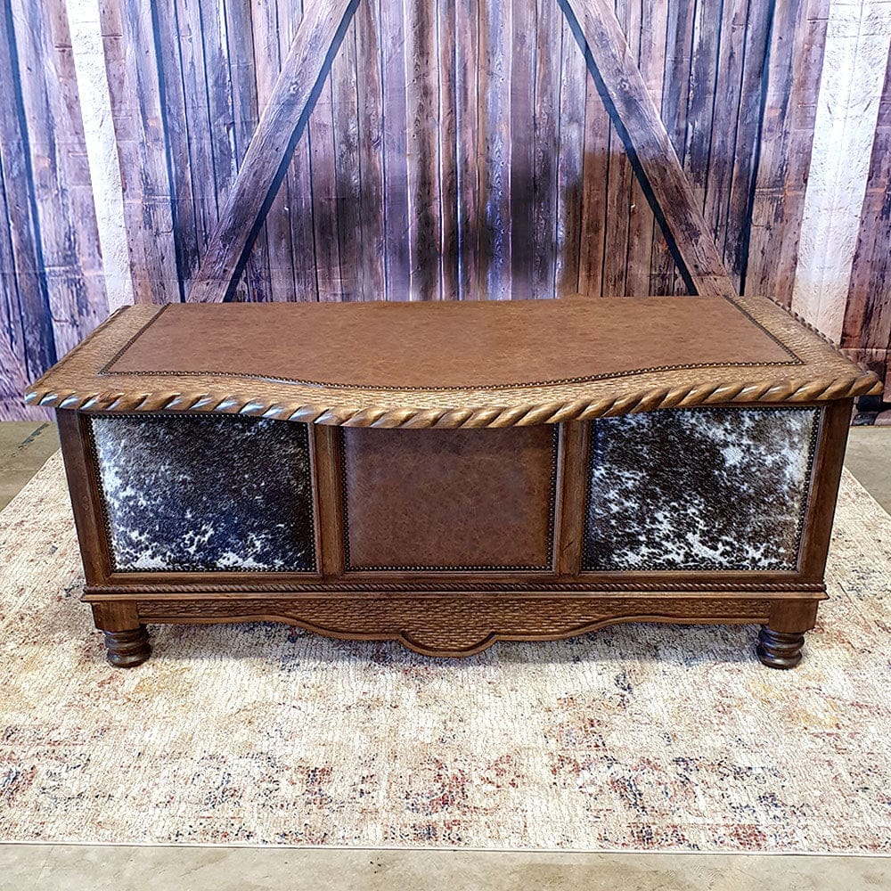 Executive western desk upholstered with cowhide and leather - Your Western Decor