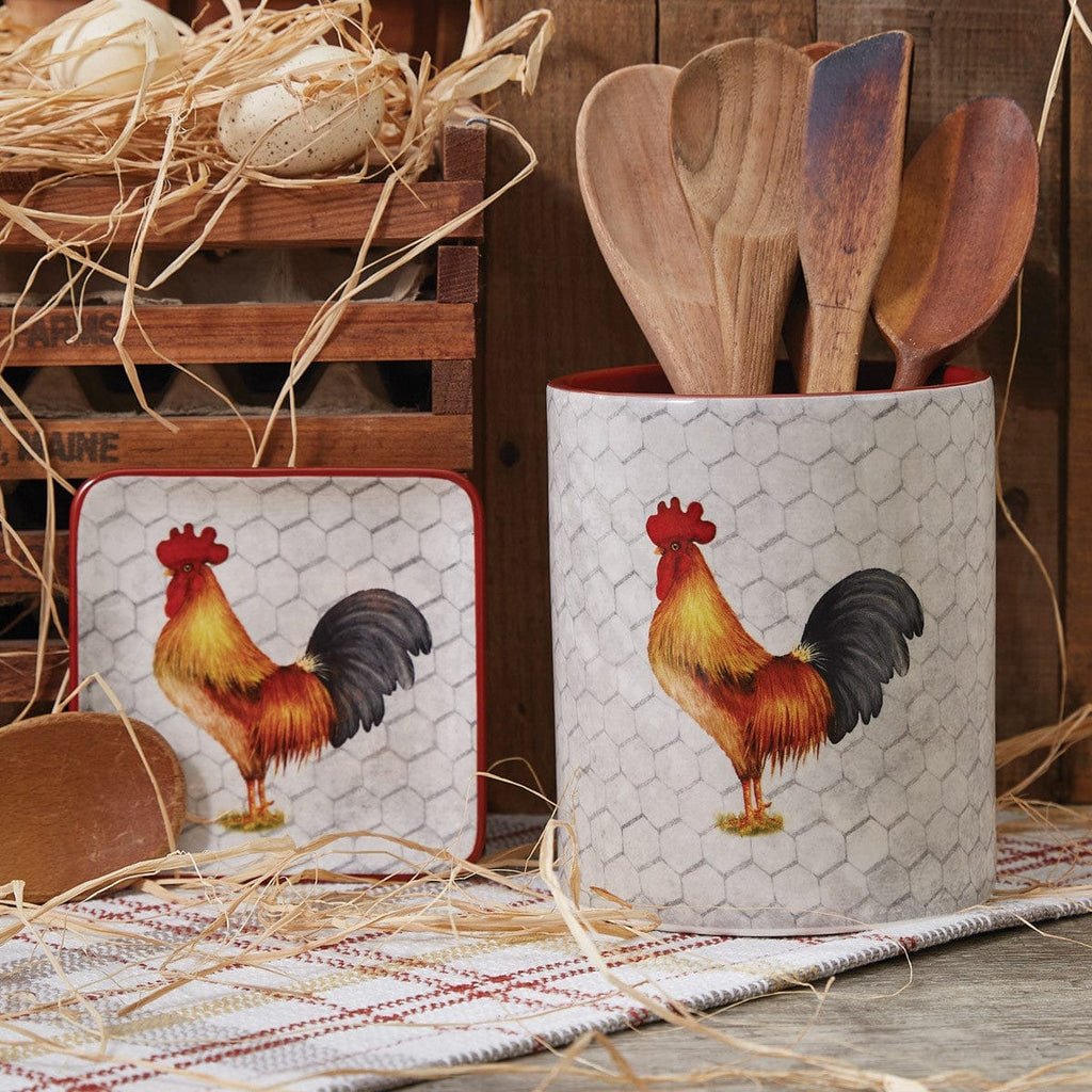 Farm Check Rooster Utensil Crock and Canape Plate - Your Western Decor
