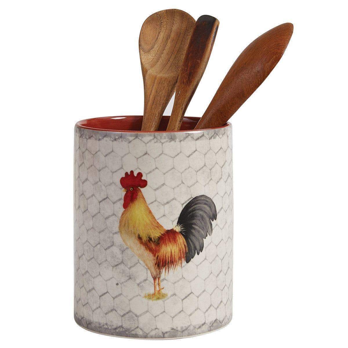 Farm Check Rooster Utensil Crock