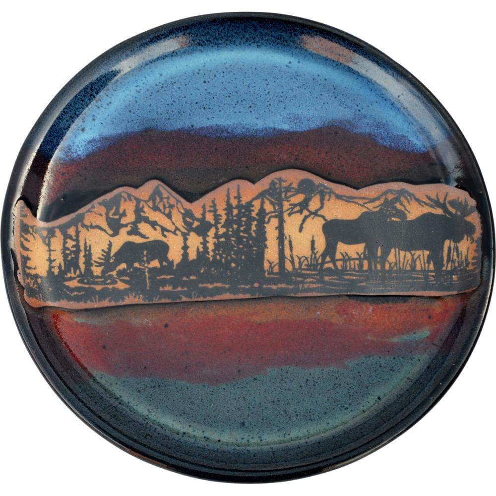 Forest moose glazed pottery salad plate, made in the USA - Your Western Decor