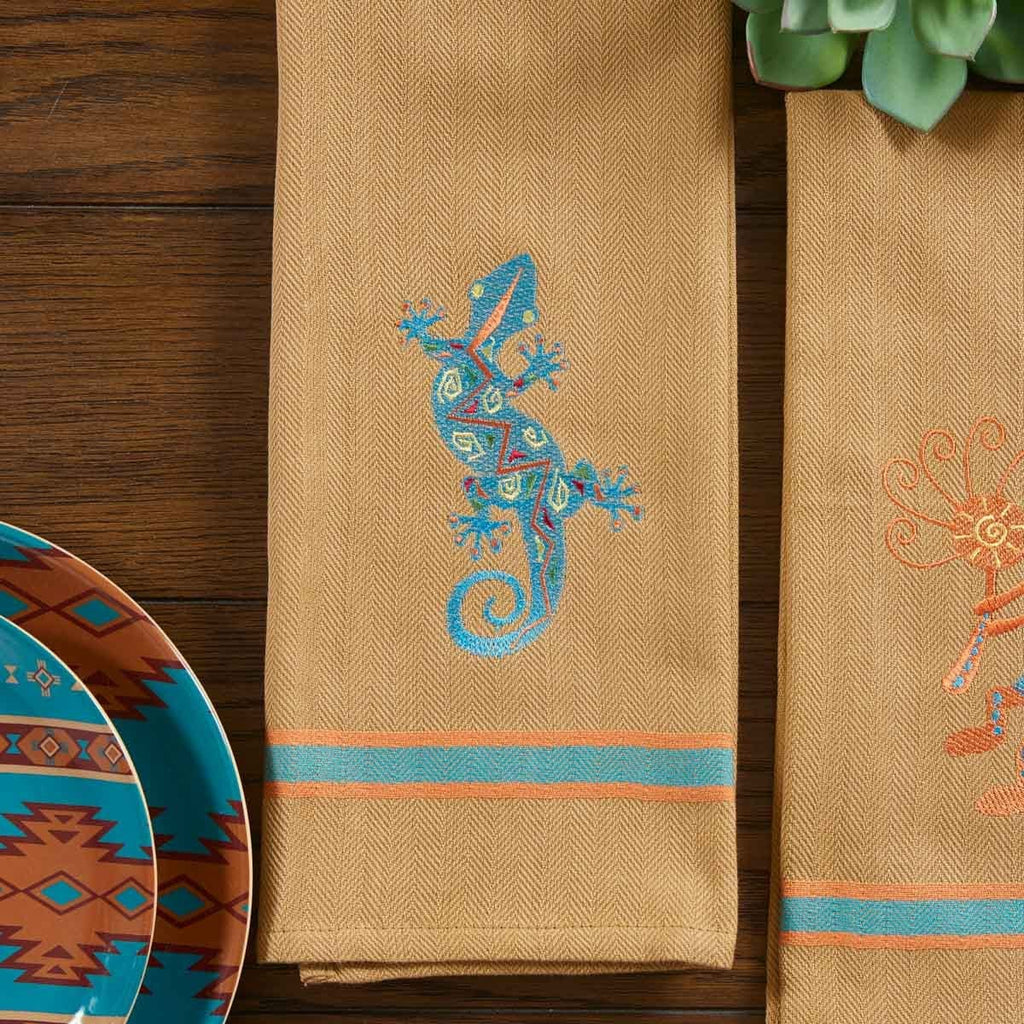 Southwest Embroidered Gecko Kitchen Towels - Your Western Decor