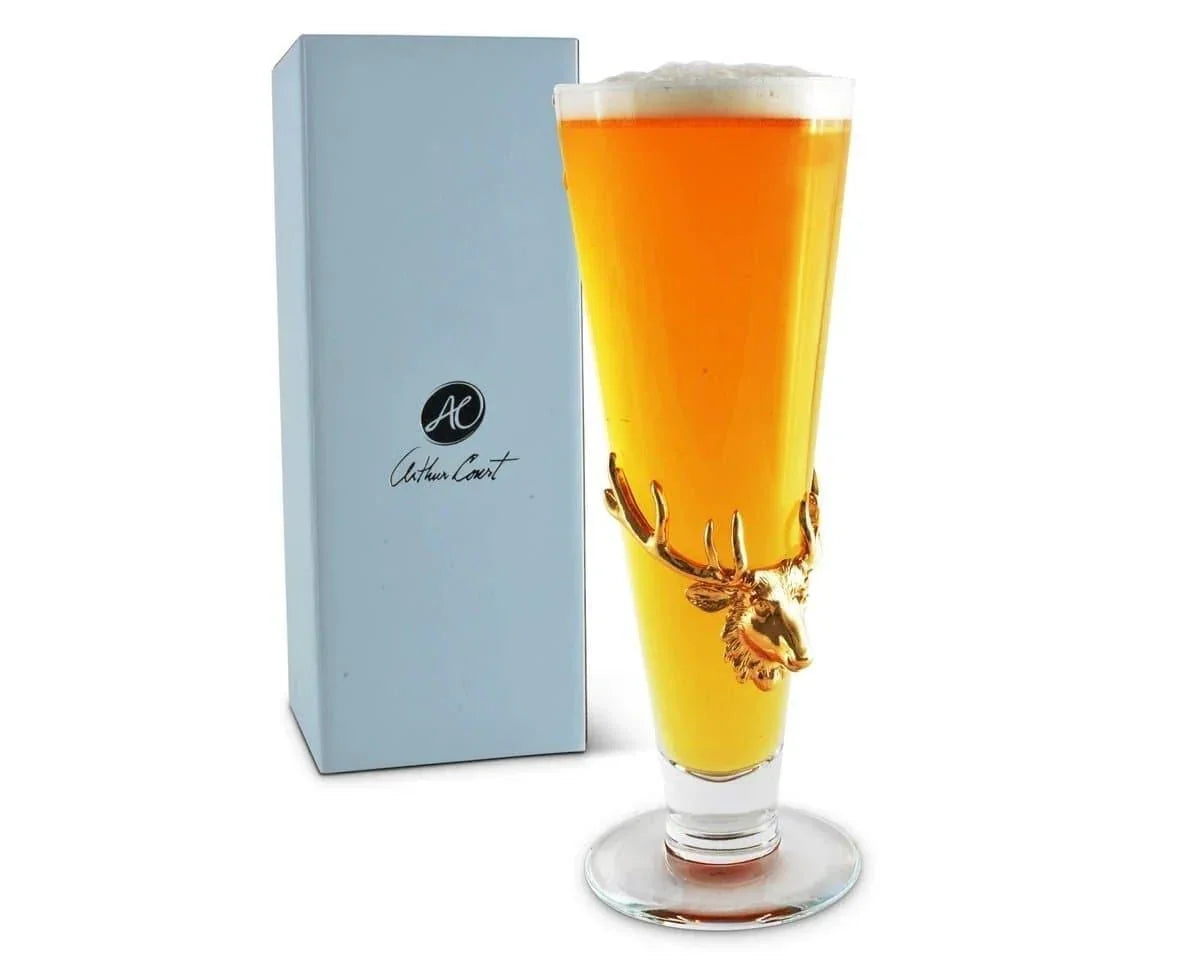24k gold bull elk mount on pilsner beer glass and gift box. Your Western Decor