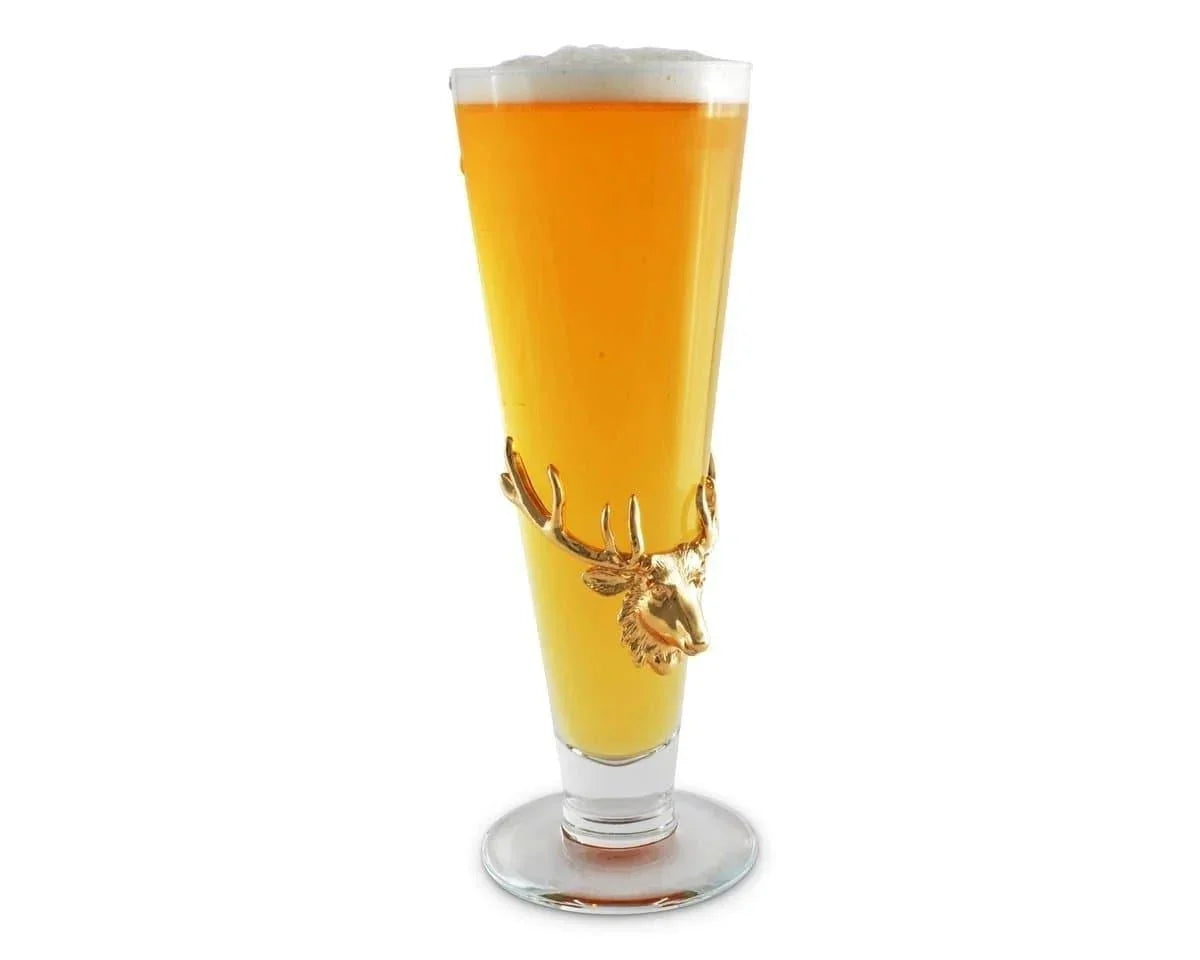 24k gold bull elk mount on pilsner beer glass. Your Western Decor