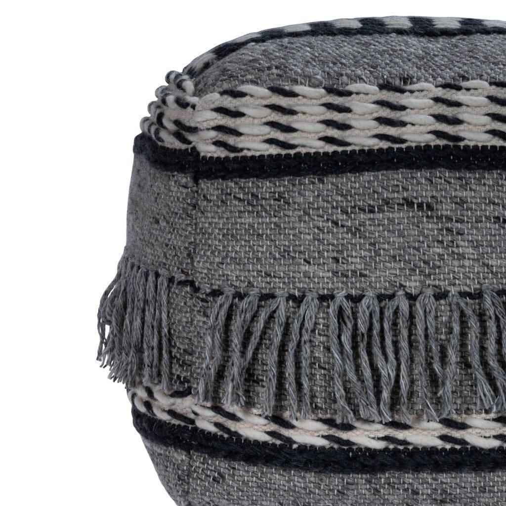 Black & Gray Boho Pouf Ottoman Detail - Your Western Decor