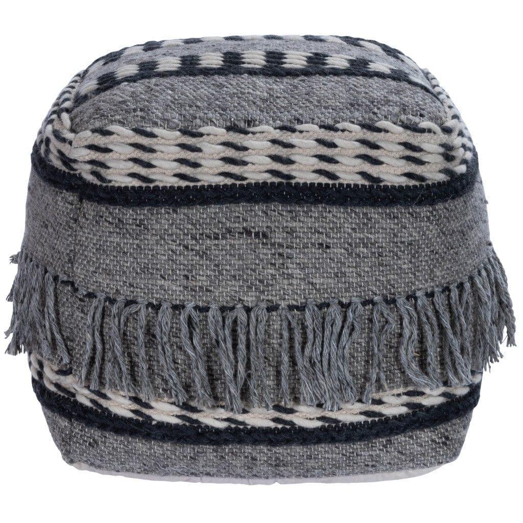 Black & Gray Boho Pouf Ottoman with Tassels - Your Western Decor