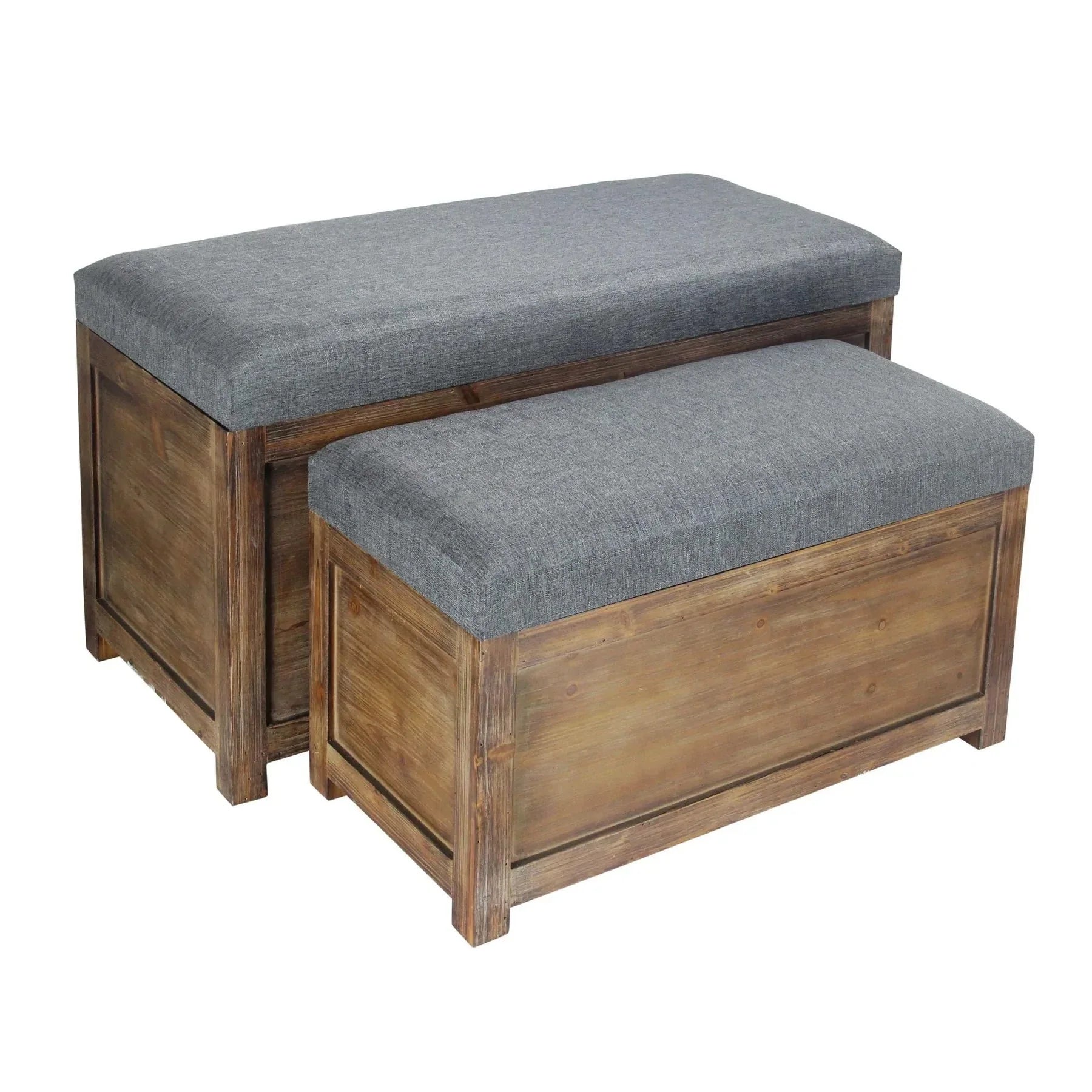 Grey Linen & Fir Storage Benches - Your Western Decor