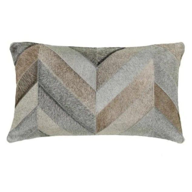 Gris Grey Chevron Patch Cowhide Pillows 22" x 13" - Your Western Decor