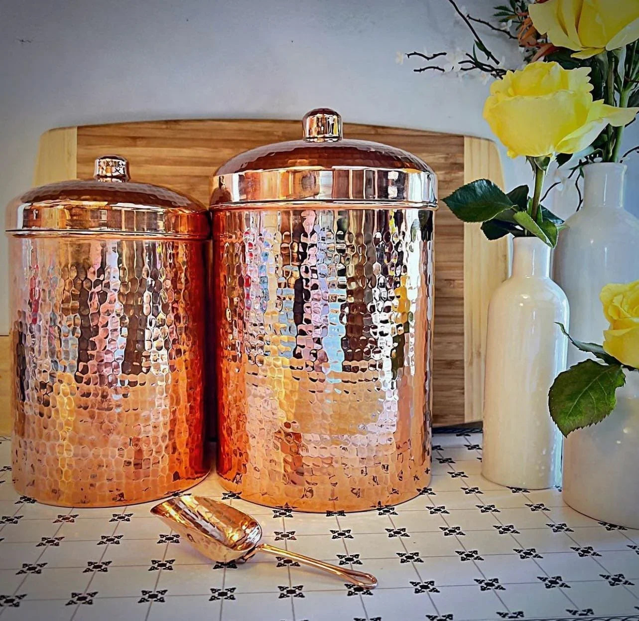 2 piece polished hammered copper kitchen canister set - Your Western Decor