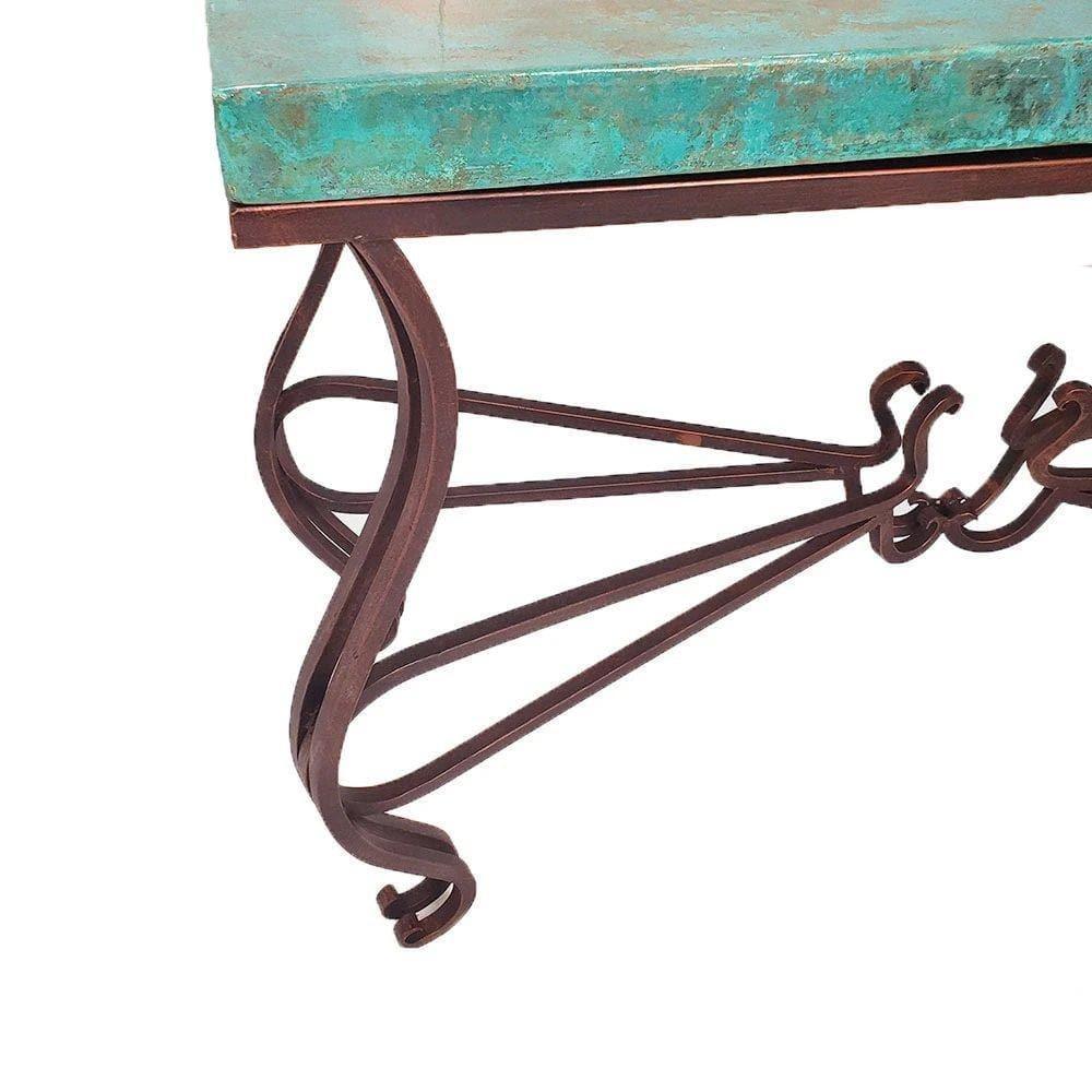Oxidized hammered copper top and wrought iron rustic base accent table - Your Western Decor