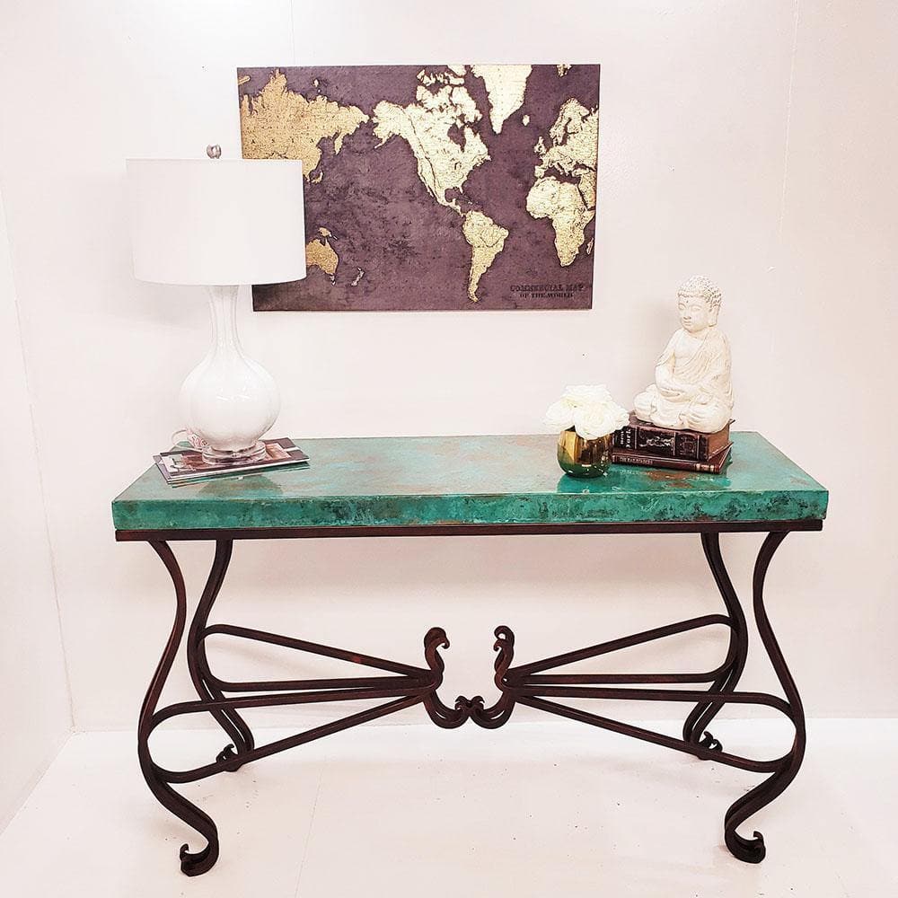 Oxidized hammered copper and wrought iron console table - Hand-crafted. - Your Western Decor