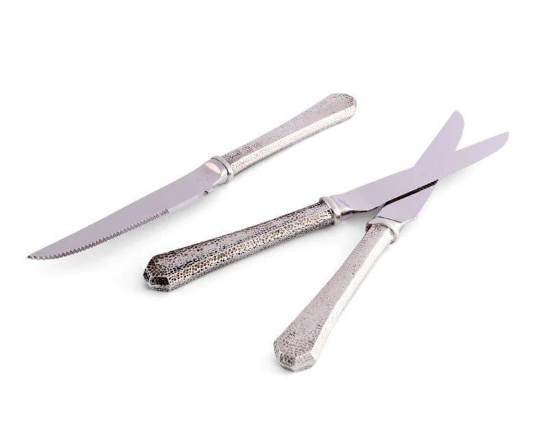 Hammered Pewter & Stainless Steel Steak Knives - 6-pc knife set - Your Western Decor