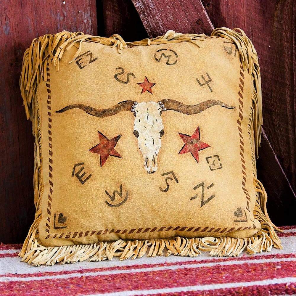 Suede Western Longhorn Accent Pillow