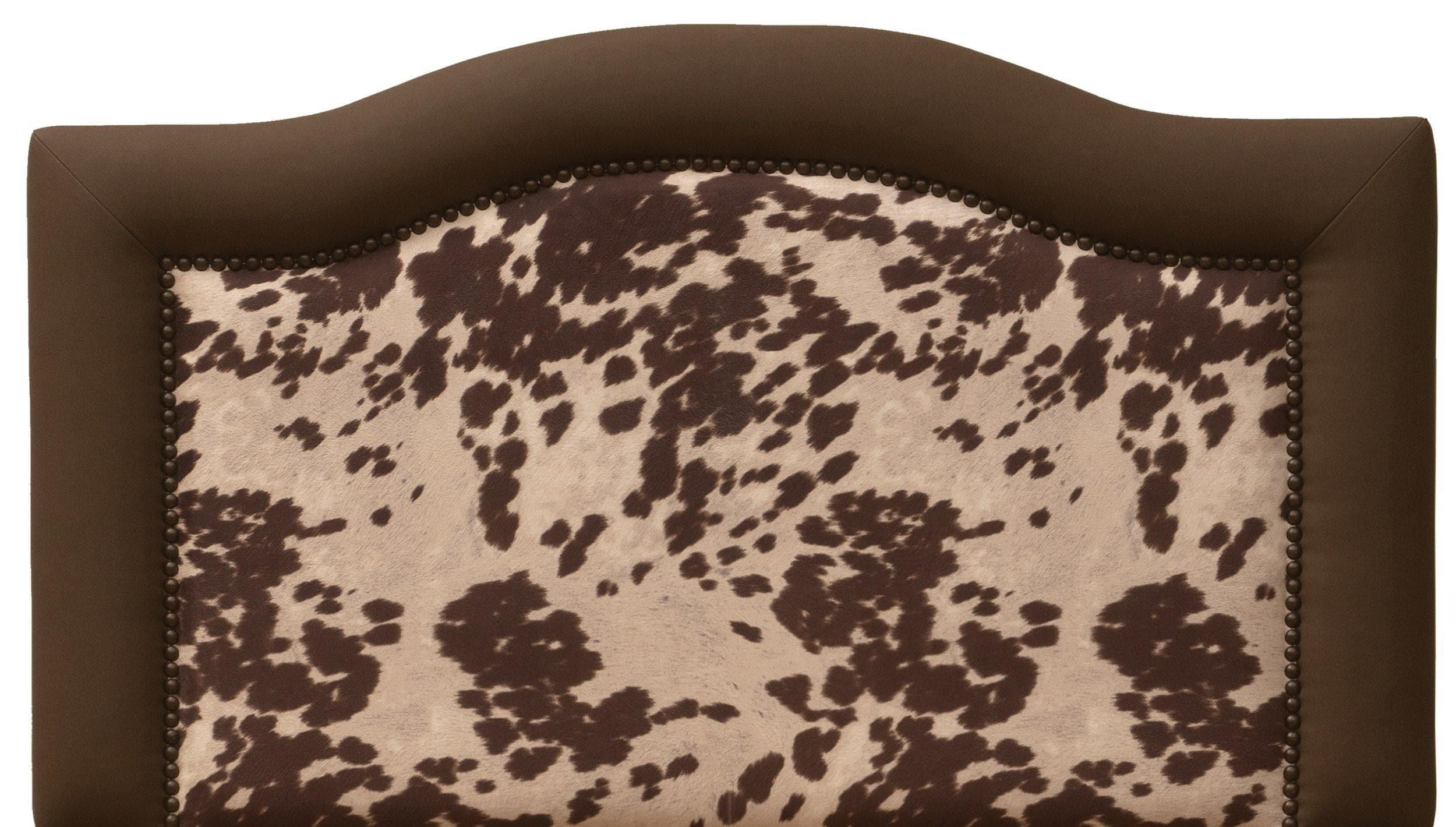 Faux cowhide cow print upholstered western headboard - Made in the USA - Your Western Decor