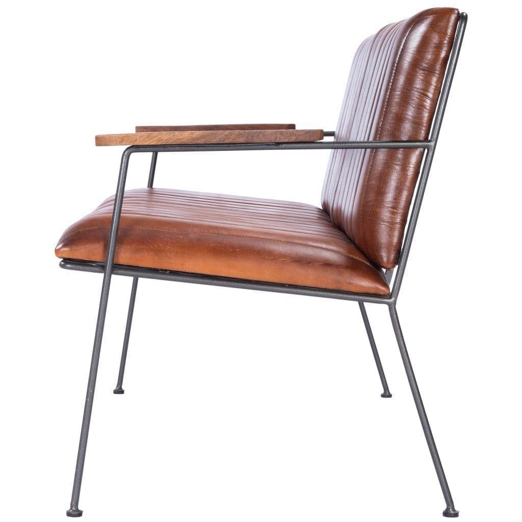 Industrial Chic Leather Bench End View - Your Western Decor