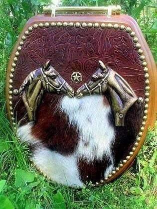 Cowhide, leather and horses western toilet seat. Custom made in the USA. Your Western Decor
