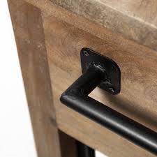 Rustic Industrial Wood Kitchen Island on Wheels, iron towel bar detail