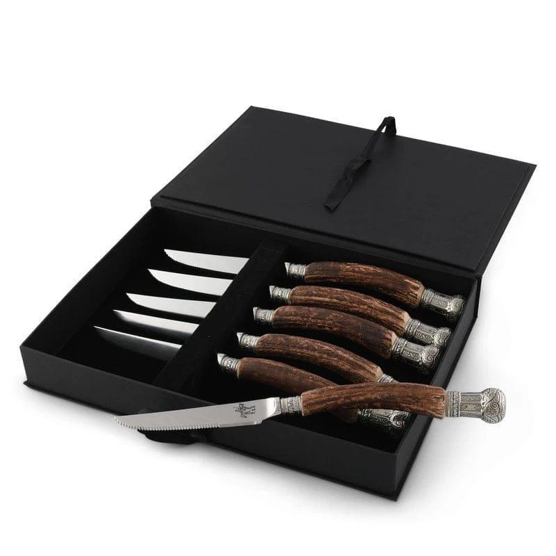 6- pc King Crown Antler Steak Knives - faux resin antler handles with stainless steel blades - Your Western Decor