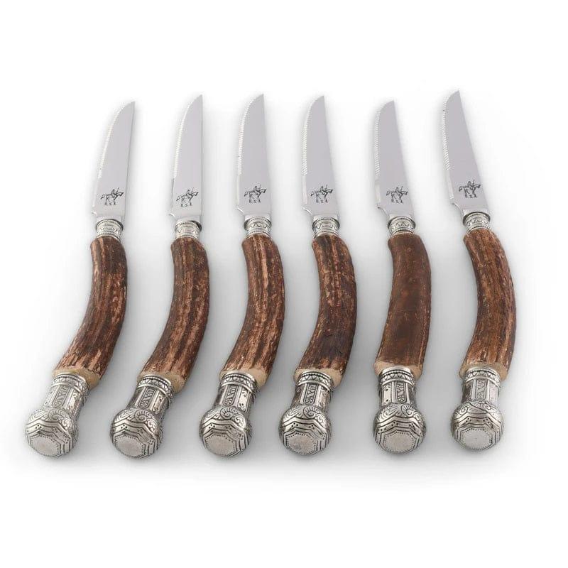 6- pc King Crown Antler Steak Knives - faux resin antler handles with stainless steel blades - Your Western Decor