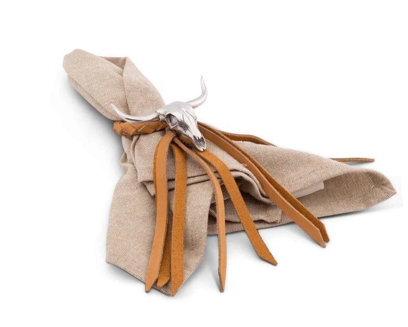 Leather Bolo Napkin Rings with Longhorn Skull - Set of 2 - Your Western Decor