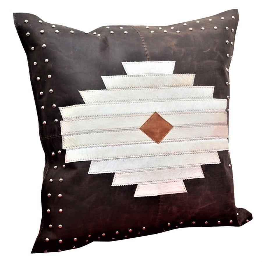 Aztec Leather and White Cowhide Accent Pillow - Your Western Decor