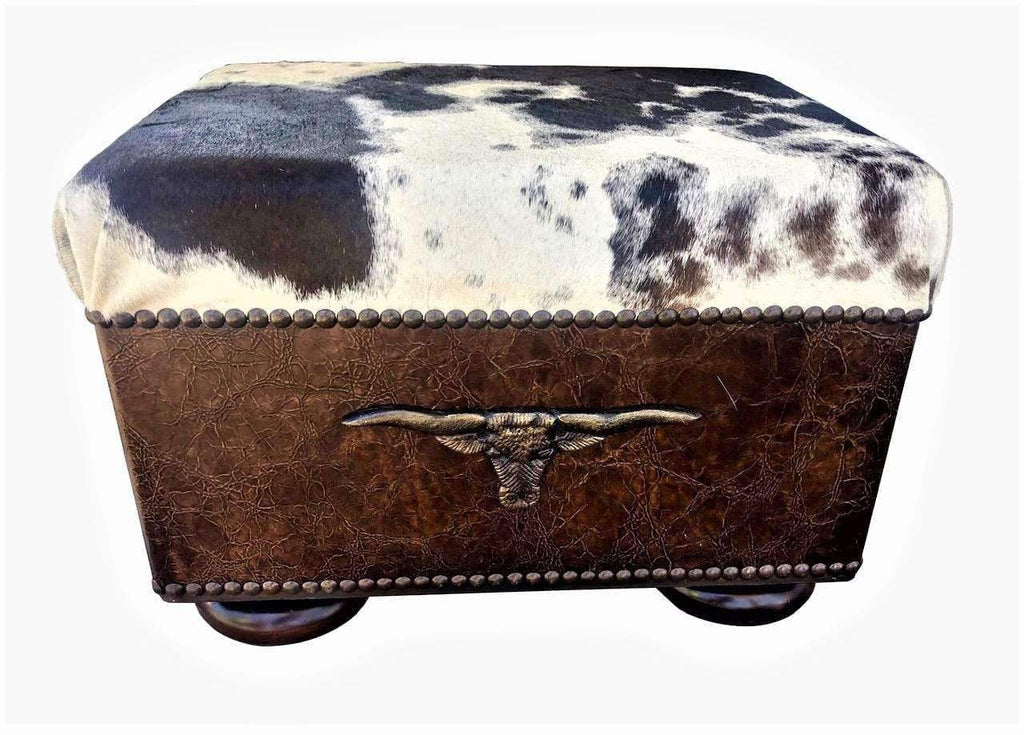 Leather and cowhide western ottoman - Made in the USA - Your Western Decor