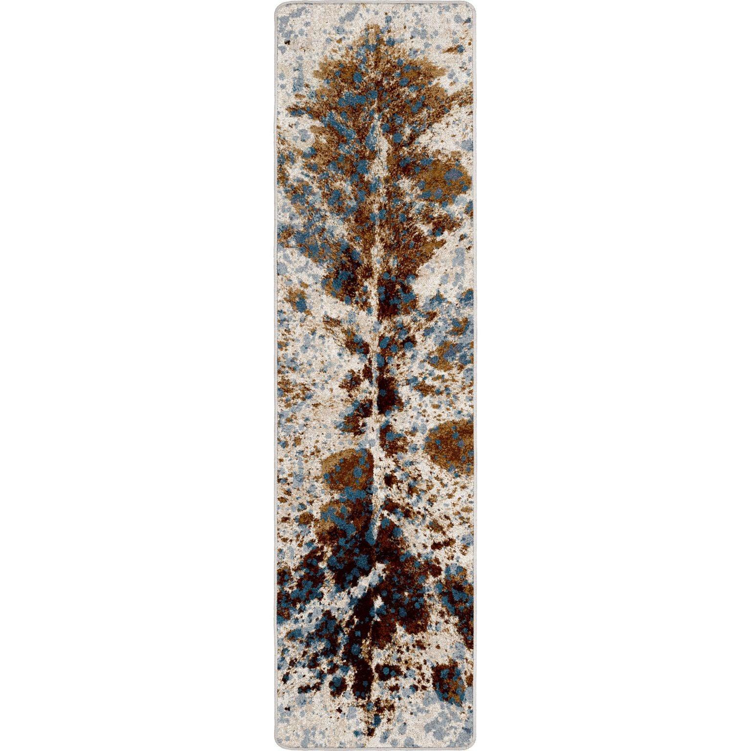 cowhide style floor with longhorn pattern in brown, off-white- and denim blue for western home decor