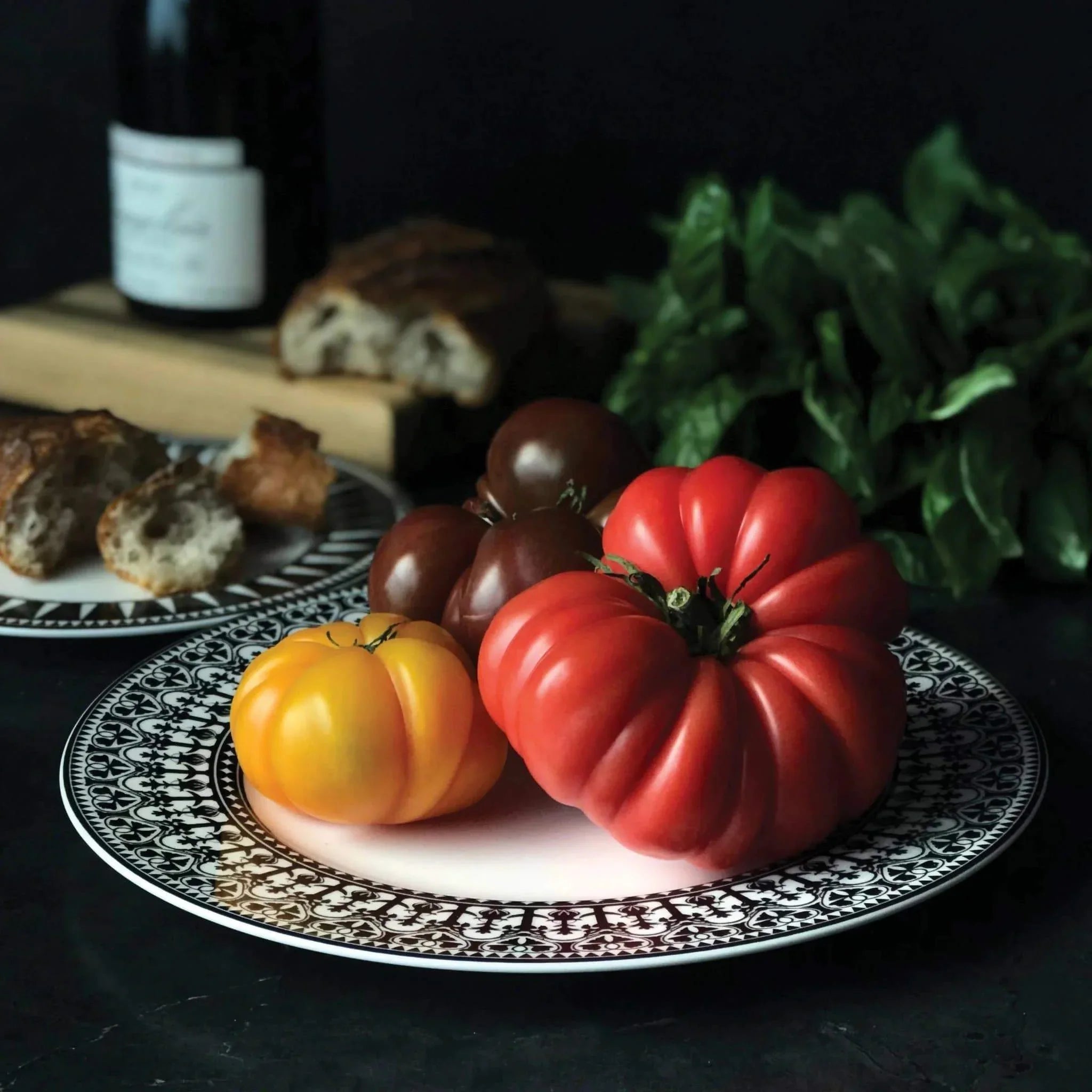 Porcelain black and white pattern dinner plate. Made in the USA. Your Western Decor