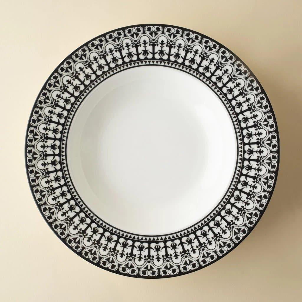 black and white pattern rimmed soup bowl. Made in the USA. Your Western Decor