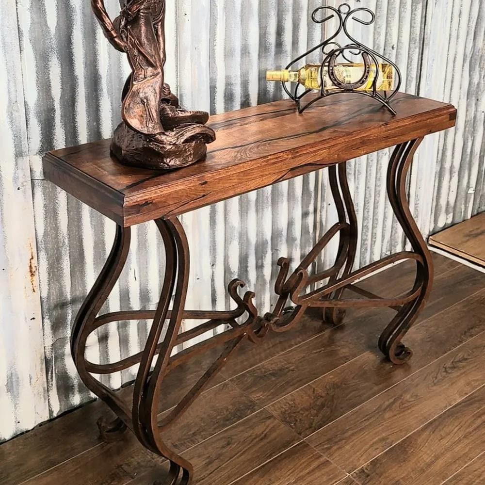 Mesquite wood top and iron frame rustic entry table - Sofa table, console table - Your Western Decor