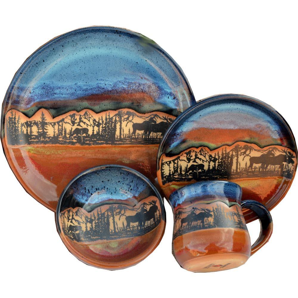 Moose azul pottery dinnerware. Made in the USA. Your Western Decor