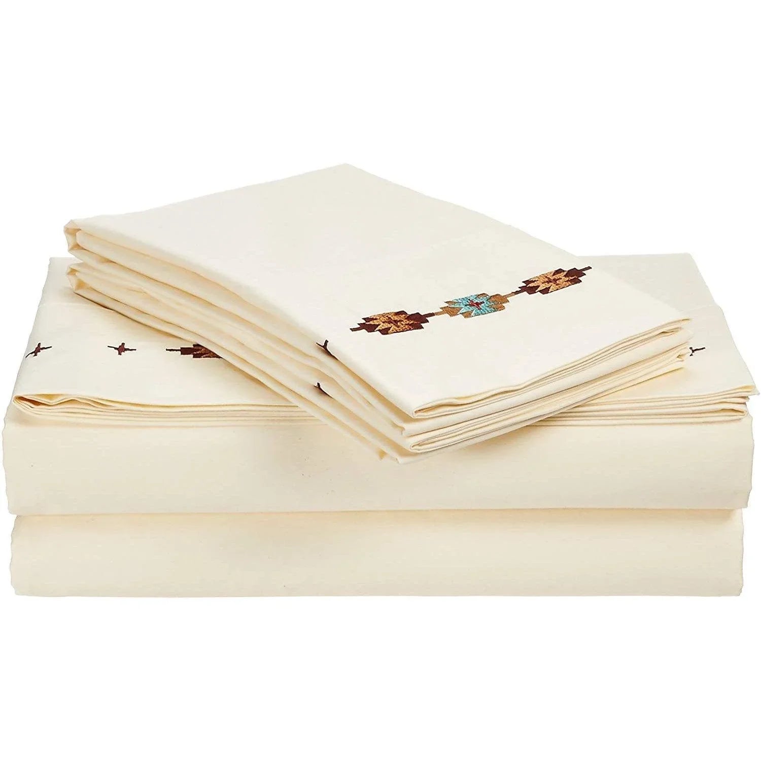 Navajo Embroidered 4-pc Sheet Set in Cream - Your Western Decor