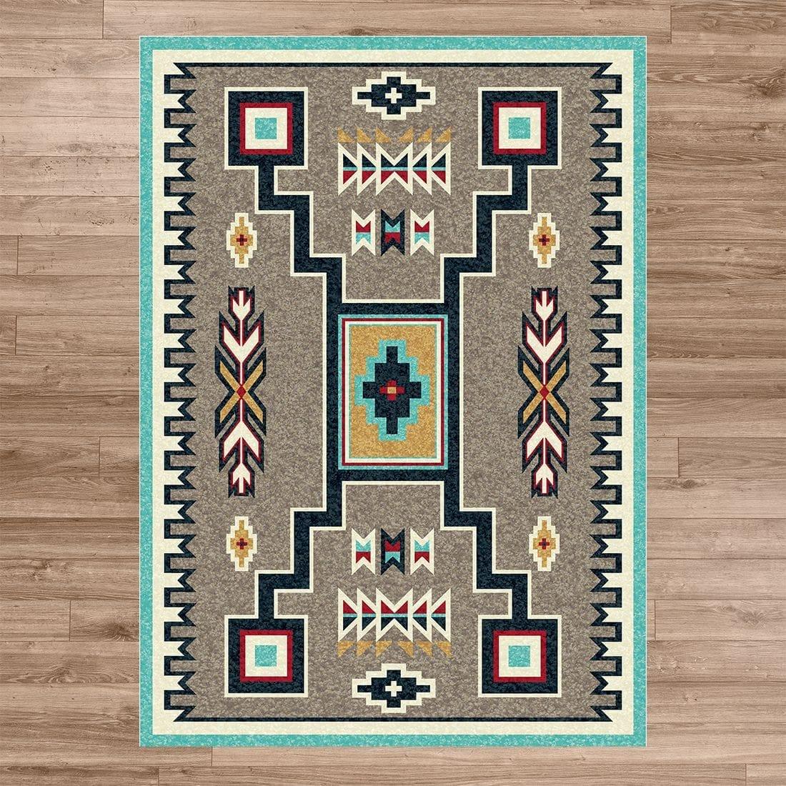 Old crow area rug turquoise, grey made in the USA - Your Western Decor