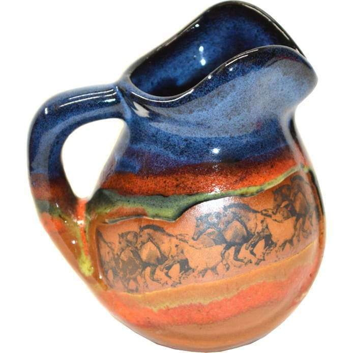 Open range horses glazed pottery creamer pitcher - Handmade in the USA - Your Western Decor
