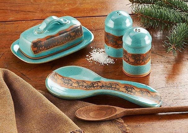 Open Range Horses Butter Dish, Spoon Rest & Shaker Set - made in the USA - Your Western Decor