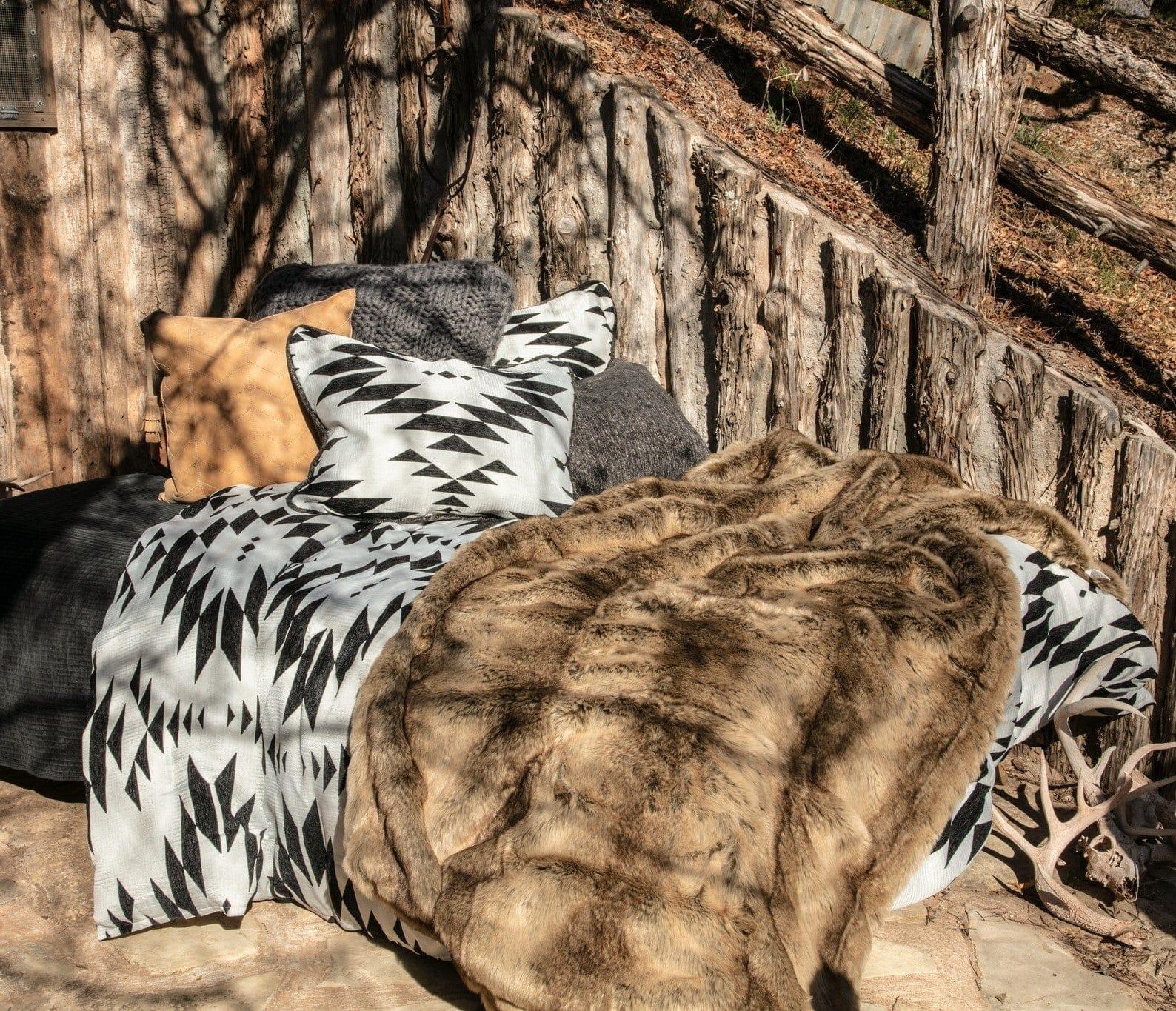 Wolf faux fur oversized throw blanket with Oxbow comforter - Your Western Decor