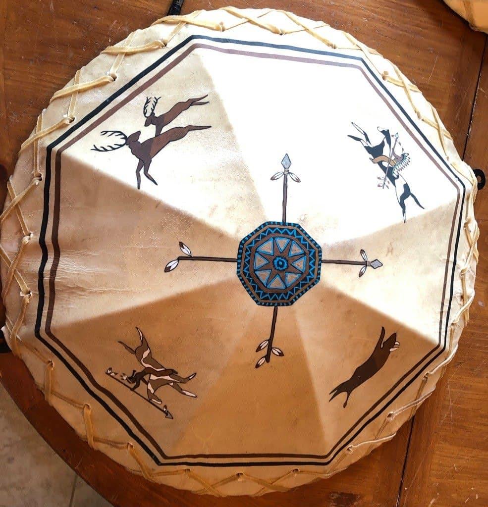 Hand painted Aztec design rawhide downlight shade. Made in the USA - Your Western Decor