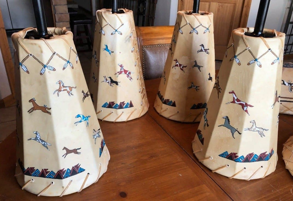 Hand painted rawhide pendant lamp shades. Custom made in the USA. Free shipping. Your Western Decor